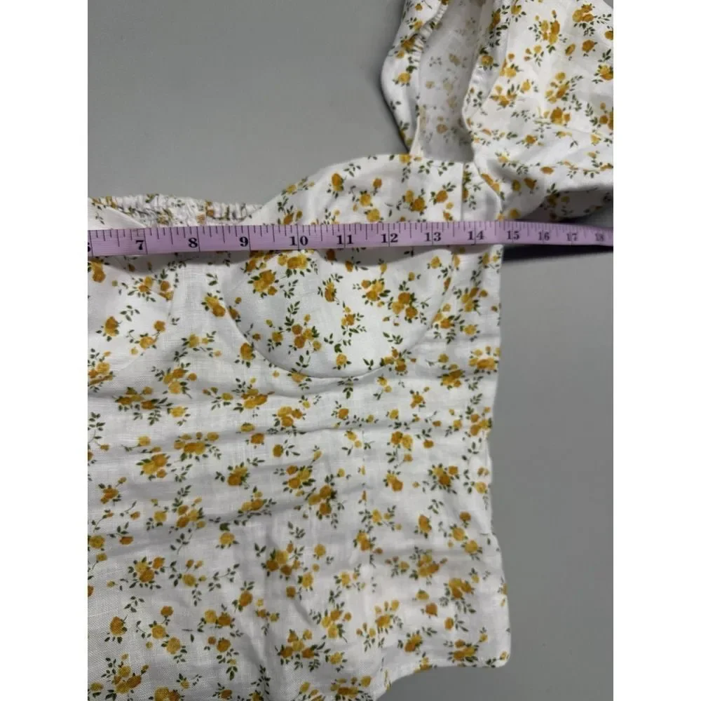 Reformation Andra Linen Top in Adagio Floral.Puff Sleeves. Zipper Closure.Sz 4